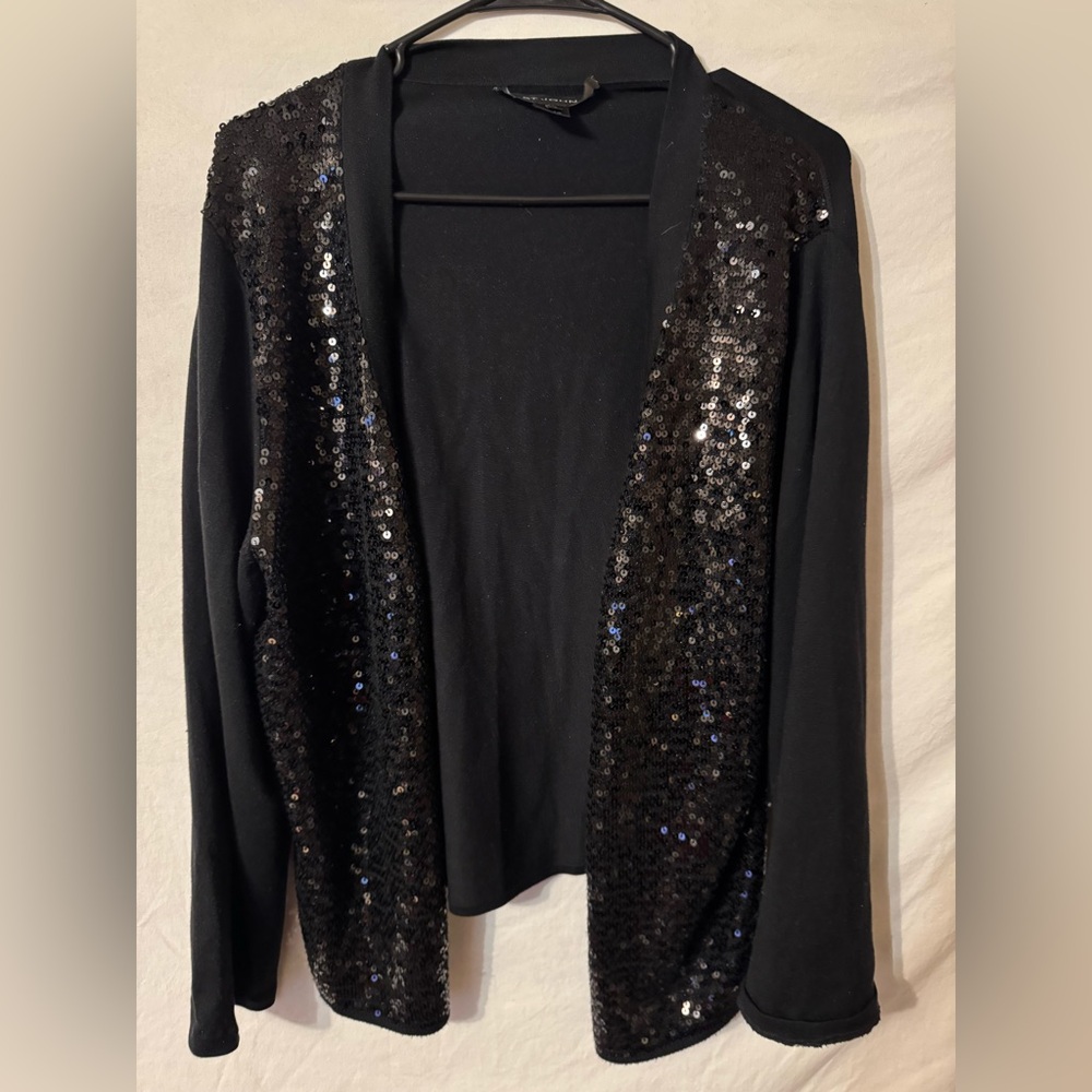 Black Sequin Open Front Cardigan and Shirt